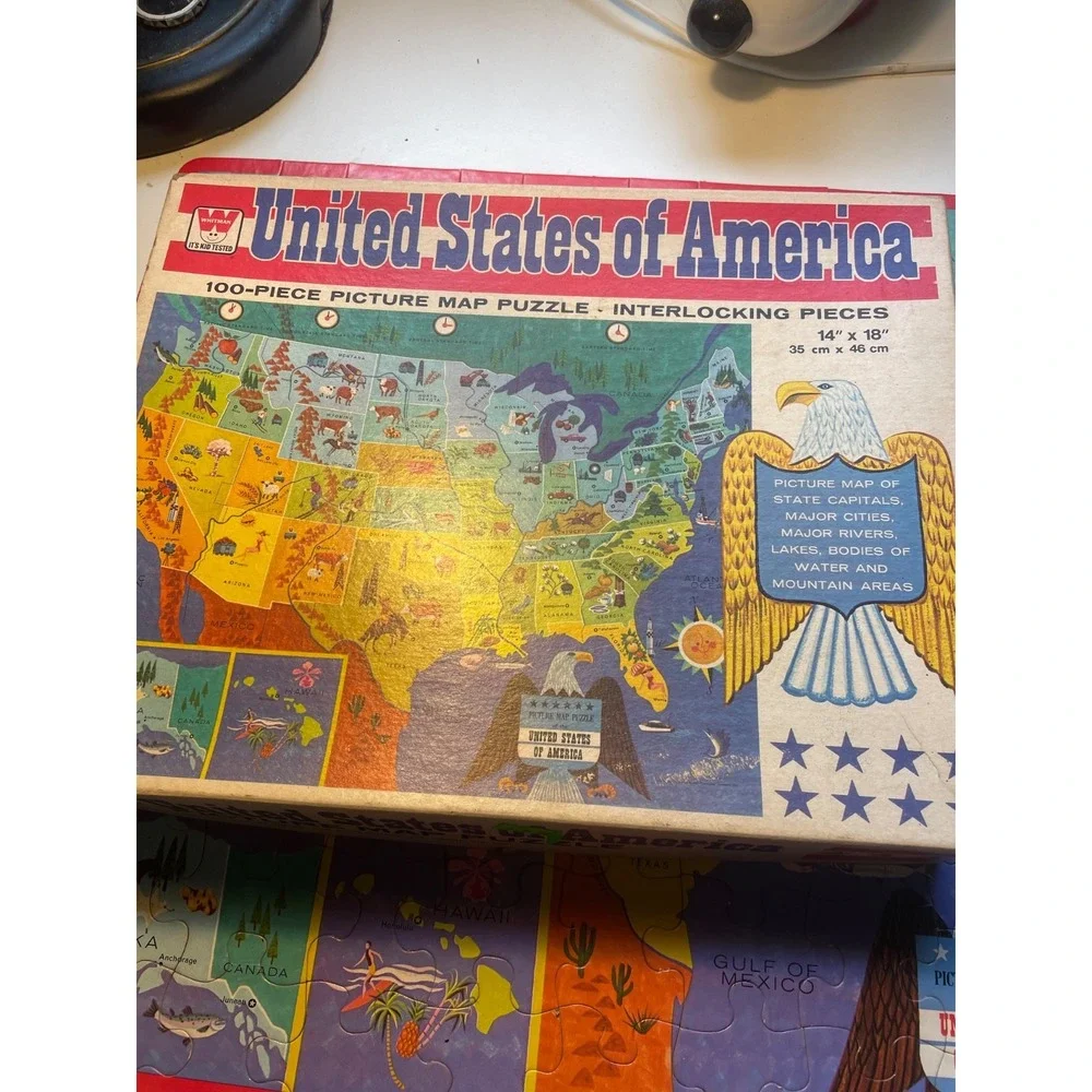 Vintage 1965 Whitman United States Of America Map 100 Piece Puzzle Complete